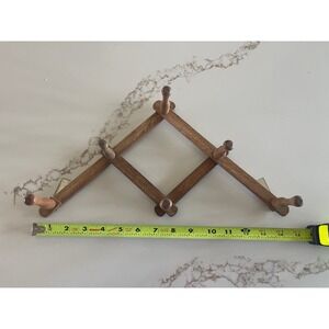Vintage Wooden Accordion Wall Rack Expandable 6 Peg Hat Coat Mug Rack Brown